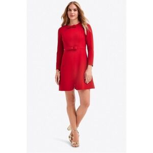 Draper James Sadie Dress Red XS Long Sleeve In Ponte Back Zip Bow Accents
